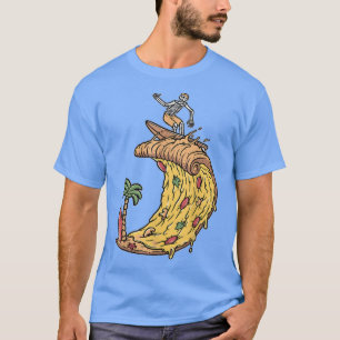 Camiseta Surfer Shirt Retro Pizza Boy Pizza Surfer Skeleton
