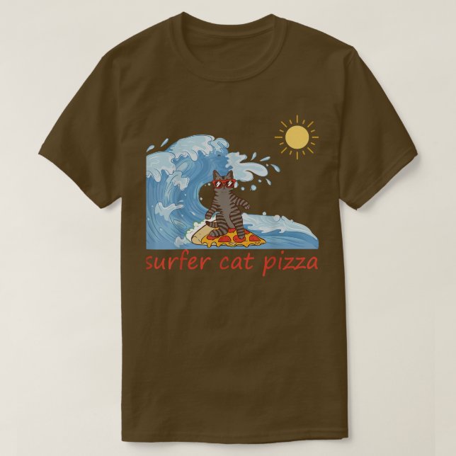 Camiseta Surfer Shirt Retro Pizza Boy Surfer Cat Pizza Chee (Frente do Design)