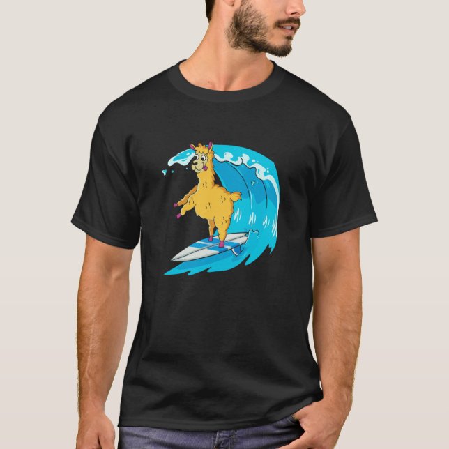 Camiseta Surfer Surfboard Waves  Surfrider Surfing Llama (Frente)
