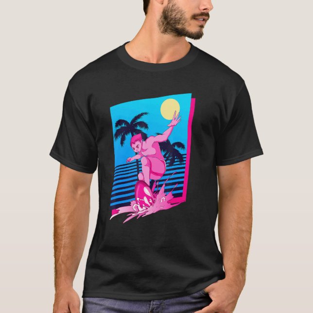 Camiseta Surfer Synthwave Sunset Palm Trees Navegando 80s V (Frente)