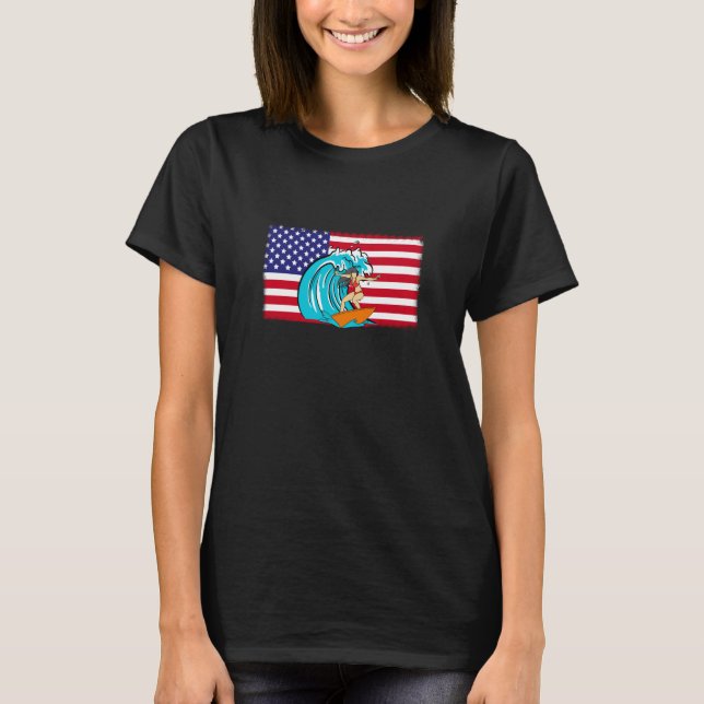 Camiseta Surfer U Flag Surfboard Surfrider Surfing 4th Of (Frente)