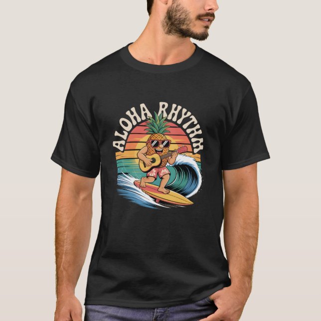 Camiseta Surfer Ukulele Pineapple Surfing Aloha Men Mulhere (Frente)