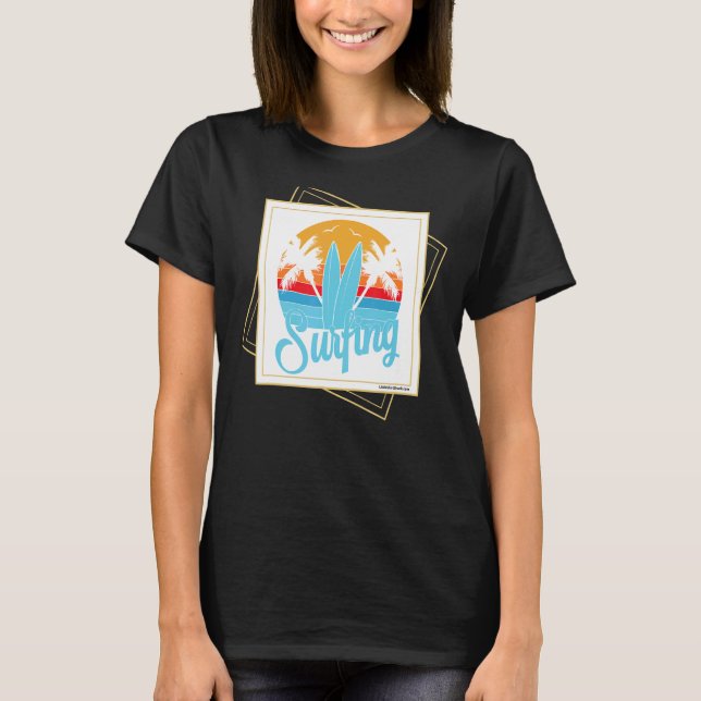 Camiseta Surfing Beach Summer Vaces Palm Trees Ocean Sur (Frente)