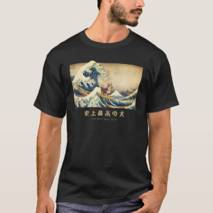 Camiseta Surfing Black Brindle Corgi Kanagawa Wave Japonês