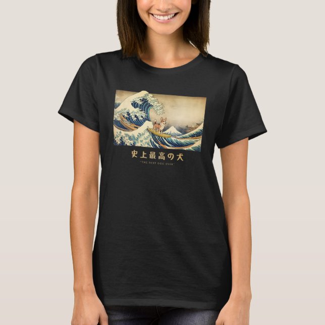 Camiseta Surfing Fawn Corgi Kanagawa Wave Cão Japonês (Frente)