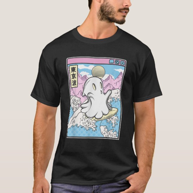 Camiseta Surfing Ghost In Japanese Waves Anime Kawaii Vapor (Frente)