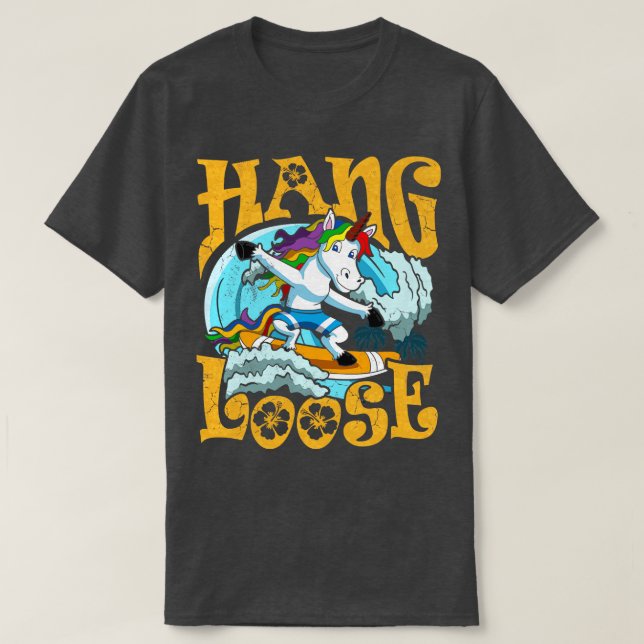 Camiseta Surfing Hang Loose Unicorn Surfer Surf (Frente do Design)
