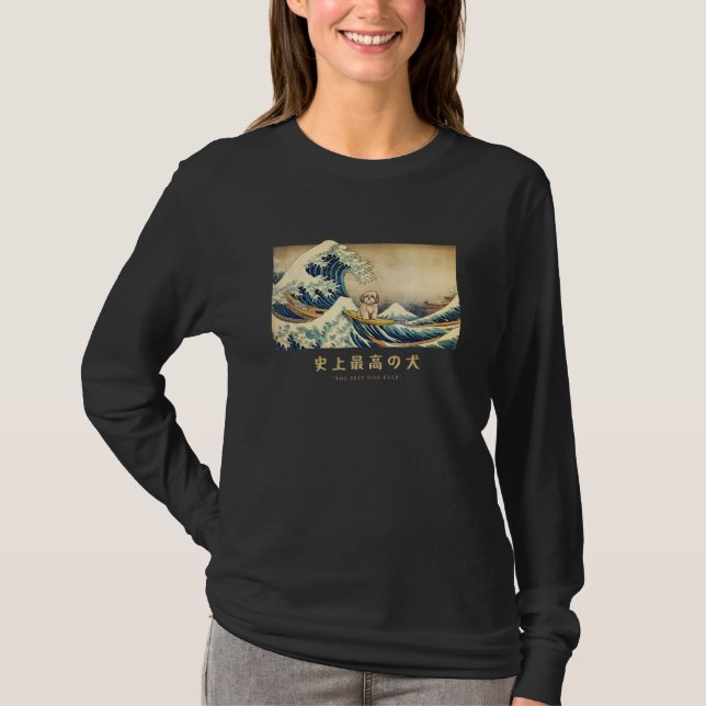 Camiseta Surfing Havanese Kanagawa Wave Japanese Dog  1 (Frente)