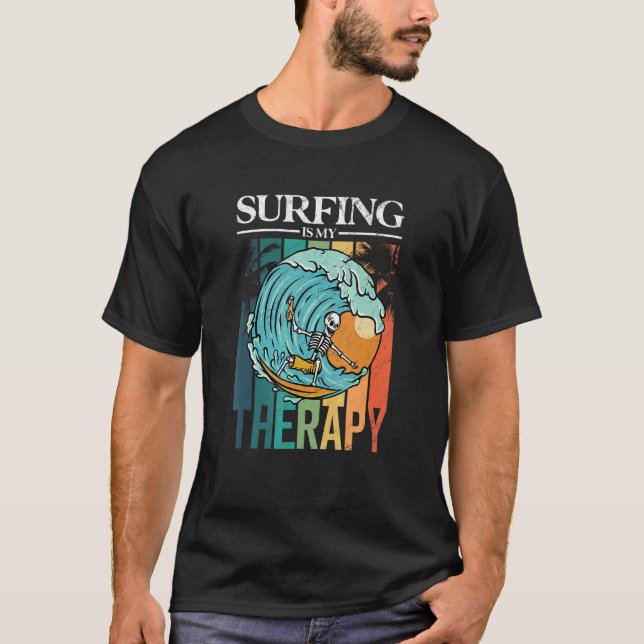 Camiseta Surfing is my Therapy Retro 80s Skeleton Surf (Frente)