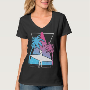 Camiseta Surfing Palm Tres Surfboard Synthwave Watersport