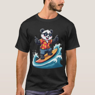 Camiseta Surfing Panda em Estilo Tropical - Divertido e rel