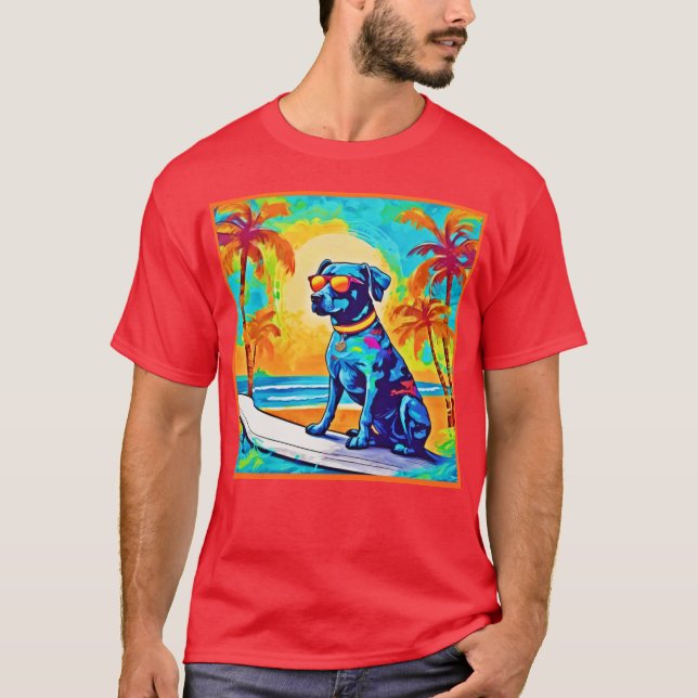 Camiseta Surfing Pooch: Óculos de sol de praia (Frente)