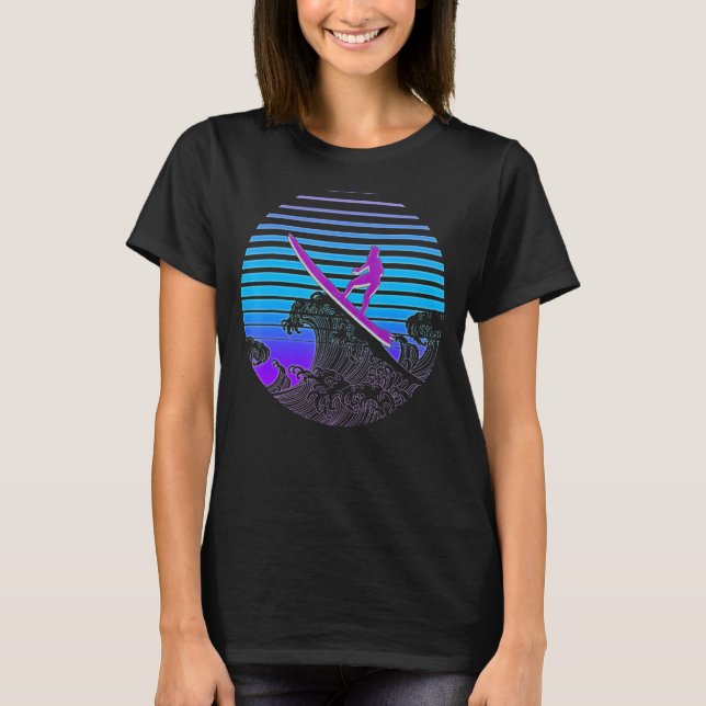 Camiseta Surfing Retro Vaporwave Surfboarder Waves Ocean Su (Frente)