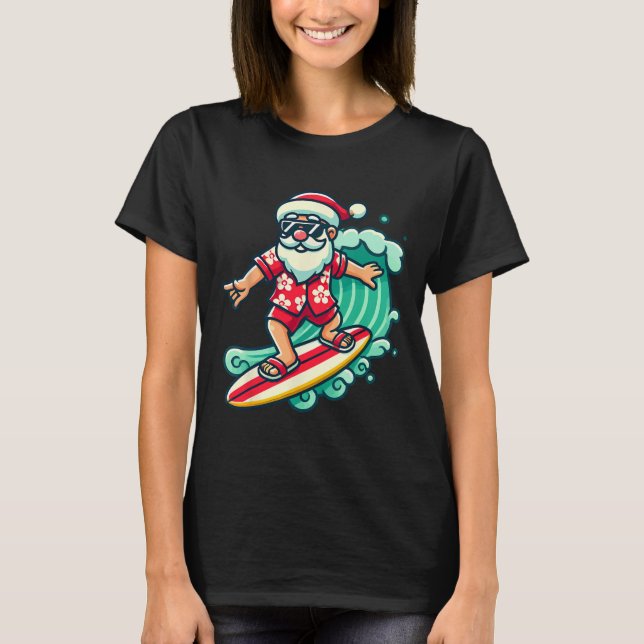 Camiseta Surfing Santa Tropical Christmas Vacation Xmas In  (Frente)
