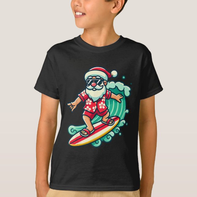 Camiseta Surfing Santa Tropical Christmas Vacation Xmas In  (Frente)