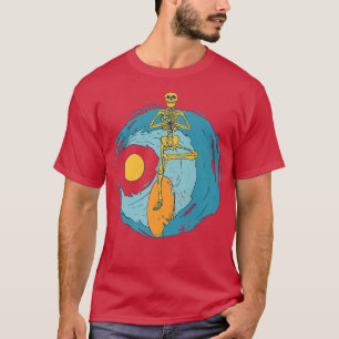Camiseta Surfing Skeleton Ocean Waves Sunset Gráfico Casual