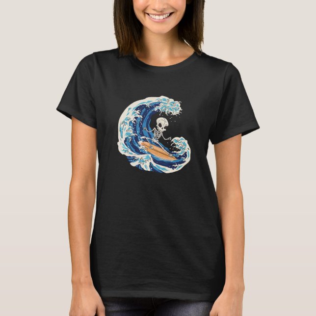 Camiseta Surfing Skeleton Surfer Surf Wave Skull Surfing Sk (Frente)
