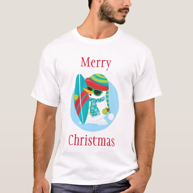 Camiseta Surfing Snowman Feliz Natal (Frente)
