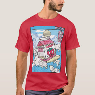 Camiseta Surfing Strawberry Milk Cartonagem Japão Wave Kawa