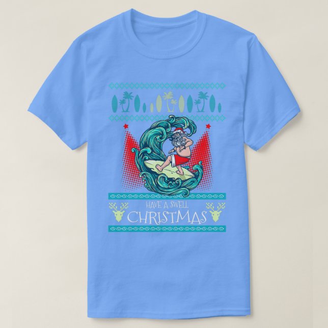 Camiseta Surfing Ugly Christmas Sweater Style Xmas (Frente do Design)