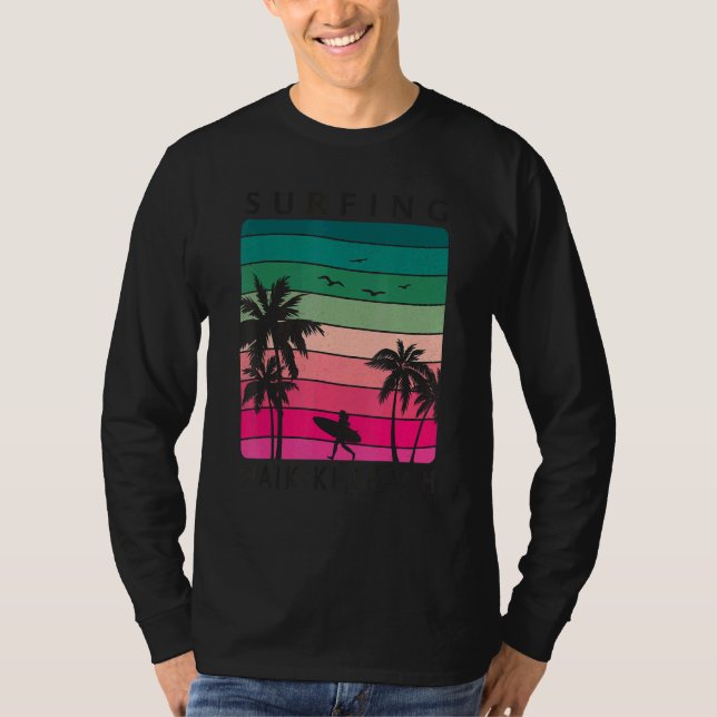 Camiseta Surfing Waikiki Beach Hawaiian Sunset Palm Tree Su (Frente)