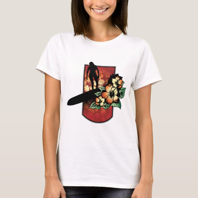 Camiseta Surfista com design tropical da flor (Frente)