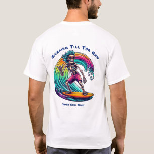 Camiseta Surfista De Esqueleto Andando Uma Onda