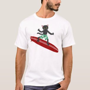 Camiseta Surfista de Longboard do gato preto