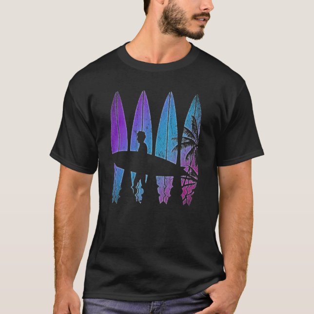 Camiseta Surfista de Ondas Sintéticas Vaporwave Palm Trees  (Frente)