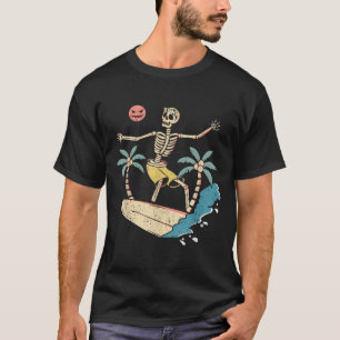 Camiseta Surfista do Havaí Esqueleto Halloween Praia Y Soky