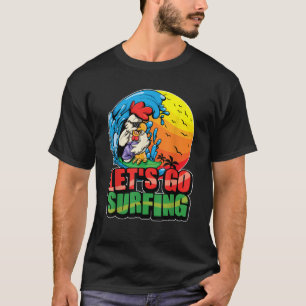 Camiseta Surfista Engraçado Rooster Navegando Ondas Oceânic