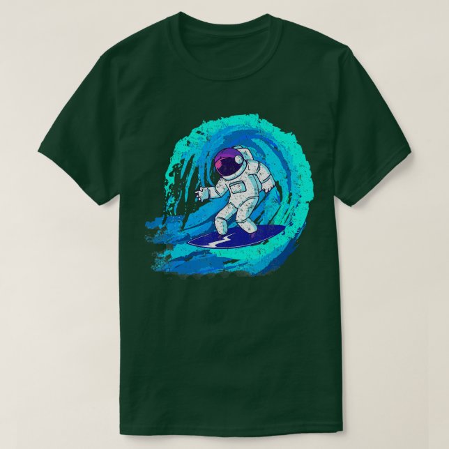 Camiseta Surfista espacial engraçado, astronauta, navegando (Frente do Design)
