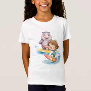 Camiseta Surfista na prancha com hipopótamo atrás