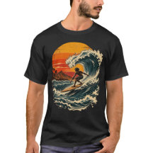 Surfista Vintage Montando Onda do Pôr do Sol Arte