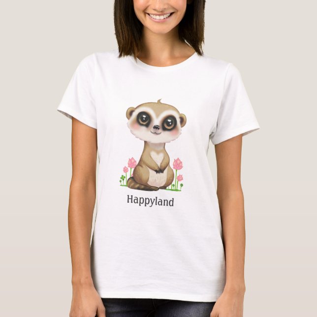 Camiseta Suricata e Flores Personalizado Fofos (Frente)