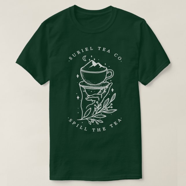 Camiseta Suriel Tea Co ACOTAR Derramar Tea Fun Tea Drinker (Frente do Design)