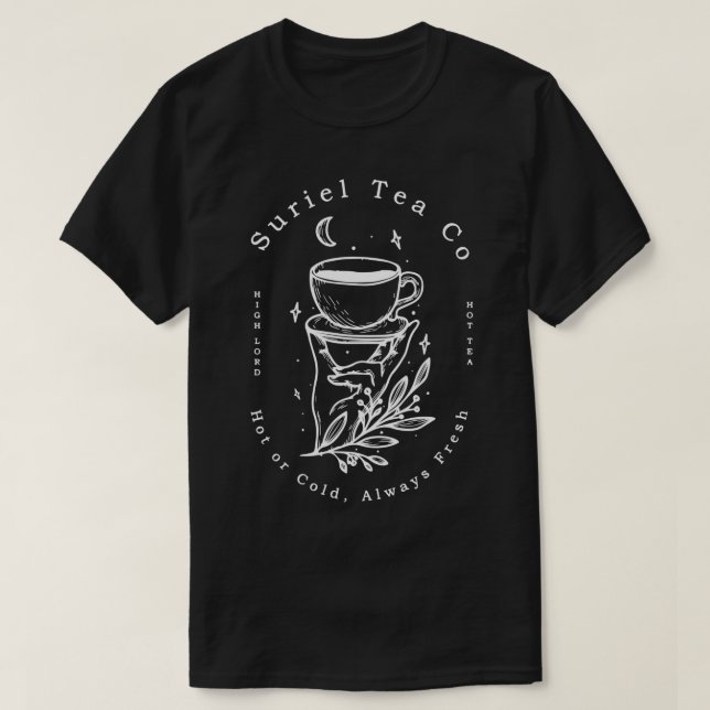 Camiseta Suriel Tea Co Derramar As Flores Do Livro Místico  (Frente do Design)