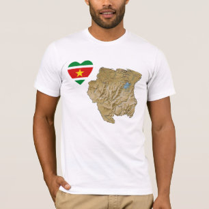 Camiseta Suriname Flag Heart and Map T-Shirt
