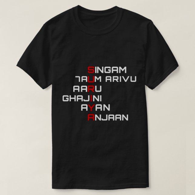 Camiseta Suriya Tamil Movies   (Frente do Design)