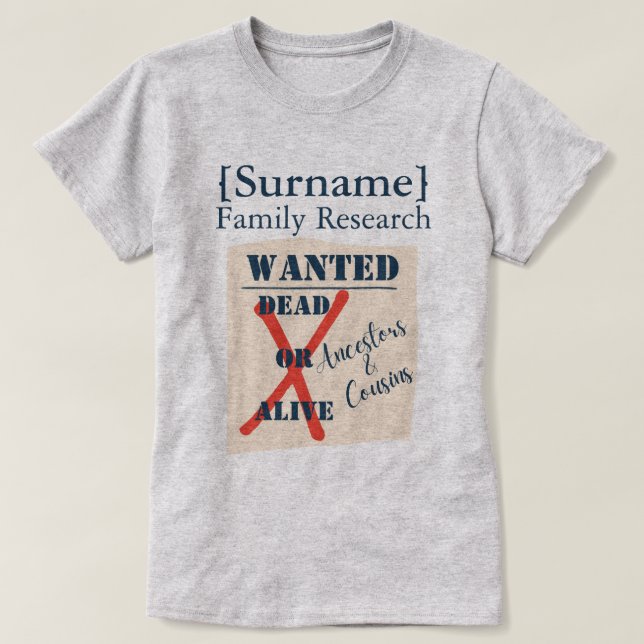 Camiseta [Surname] Family Research (Wanted Poster) T-Shirt (Frente do Design)