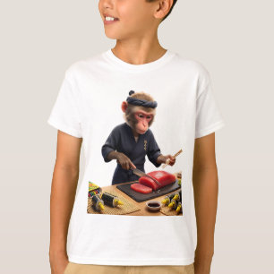 Camiseta Surpresa Colorida de Sushi do Chef Macaco com Amar