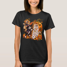 Camiseta Surpresa na Porta da Abóbora: Gato, Cachorro e Fan