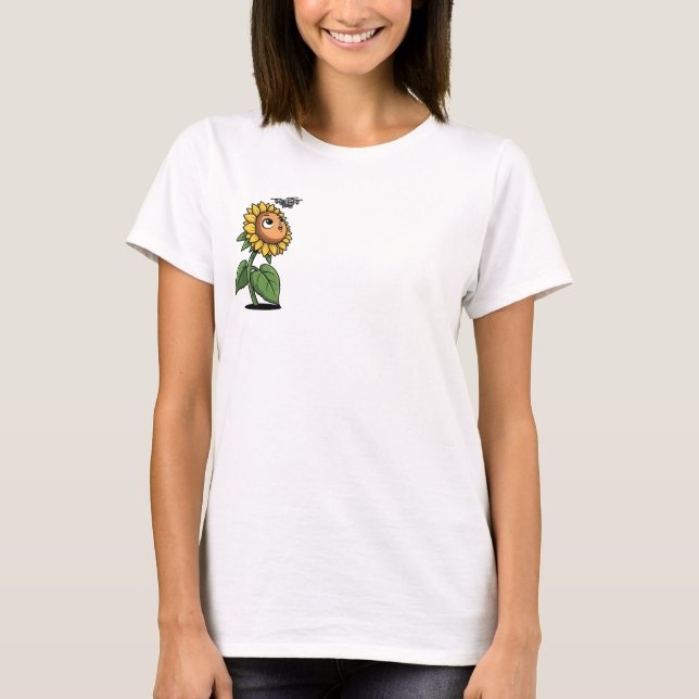 Camiseta Surprised Cartoon Sunflower Looking at Camera (Frente)