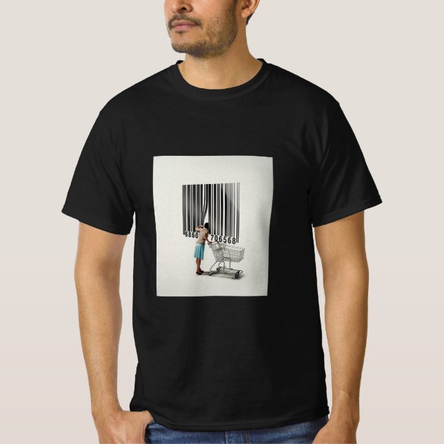 Camiseta Surreal Barcode Consumer Tee – Modern Concept Art” (Frente)