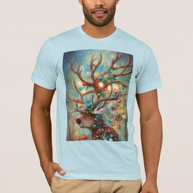 Camiseta Surreal Christmas Reindeer With Ornaments & Lights (Frente)