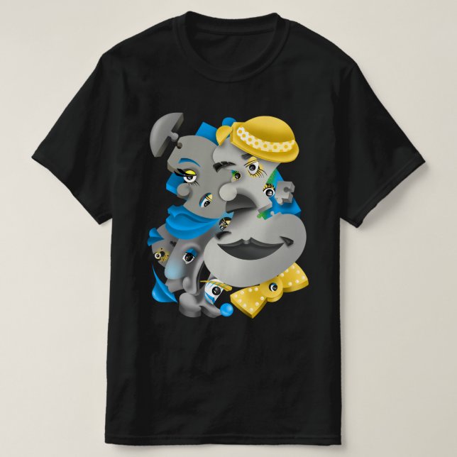 Camiseta Surreal Faces & Jigsera Quebra-cabeça masculino (Frente do Design)