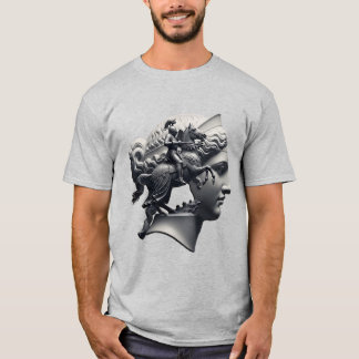 Camiseta Surreal Knight Sculpture – Monochrome Fantasy Port