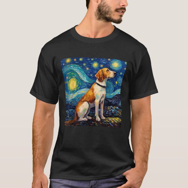 Camiseta Surreal Starry Night American Foxhound Dog Men Wom (Frente)