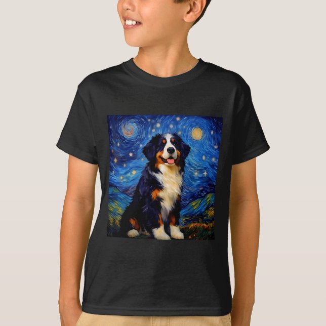 Camiseta Surreal Starry Night Bernese Mountain Dog  (Frente)