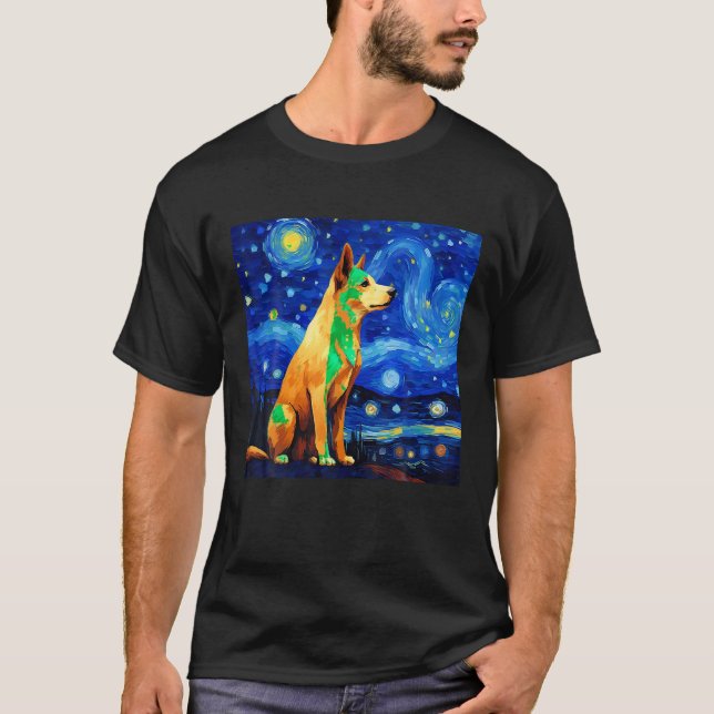 Camiseta Surreal Starry Night Jindo Dog T Shirt (Frente)